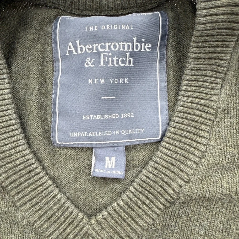 Abercrombie Fitch Mens Size M Medium V Neck Sweater Olive Green Cotton Wool‎ Y2K